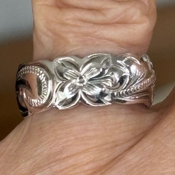 NEW! Hawaiian Wedding Band 925 Sterling Silver Scalloped Floral Pattern - Picture 1 of 12